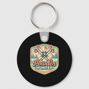 Powder hunter woman skier skiing lover ski girl keychain