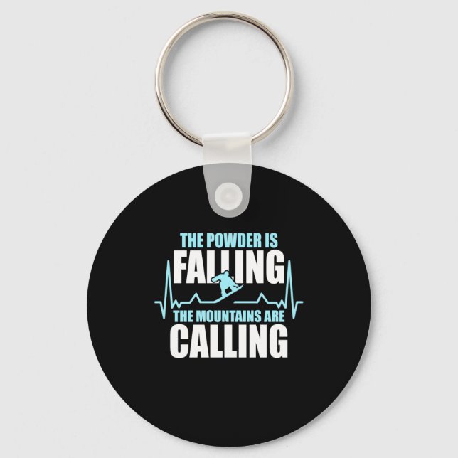 Powder Is Falling Snowboard Keychain (Front)