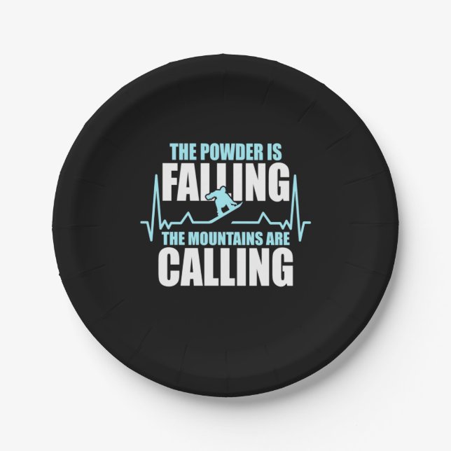 Powder Is Falling Snowboard Paper Plates (Front)
