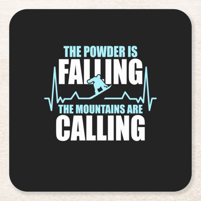 Powder Is Falling Snowboard Square Paper Coaster (Front)