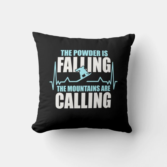 Powder Is Falling Snowboard Throw Pillow (Front)