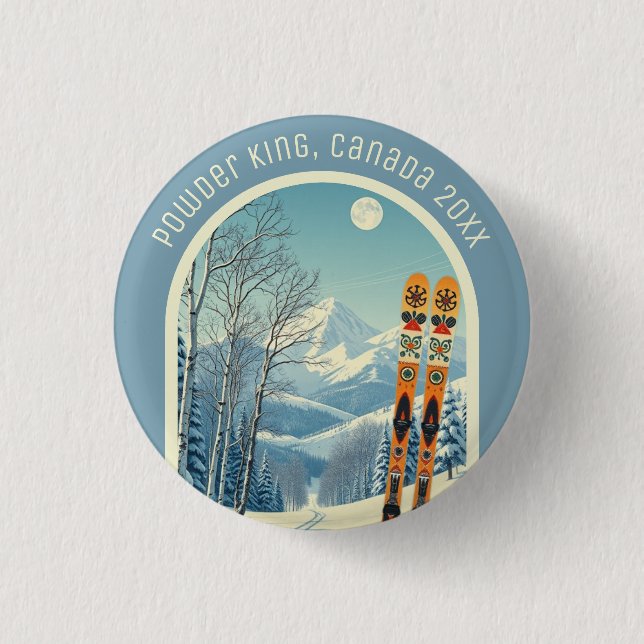 Powder King BC Canada ski holiday souvenir  Button (Front)