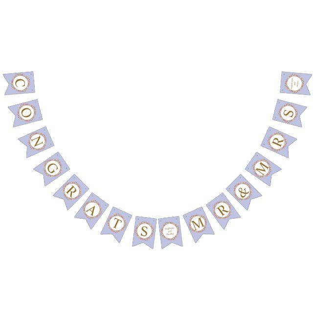 Powder Lavender Gold Floral Modern Elegant Wedding Bunting Flags (All)