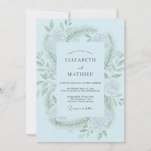 Powder Mint Leaf Wedding Invitation