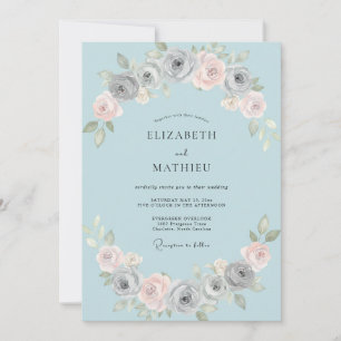 Powder Muted Blue Painted Wedding Invitation