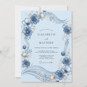 Powder Muted Blue Peony Wedding Invitation
