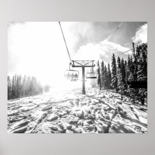 Powder on the Hill // Black and White Skilift Poster