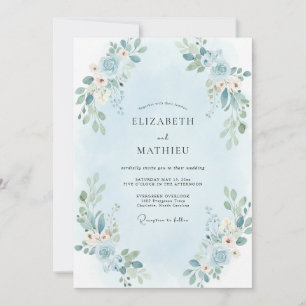 Powder Peach Foliage Eucalyptus Wedding Invitation