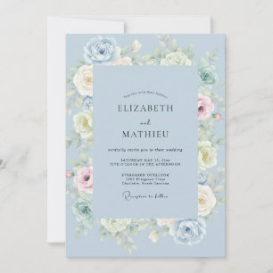 Powder Periwinkle Peony Wedding Invitation