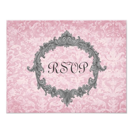 Powder Pink 2 Damask Vintage RSVP Wedding Response Card