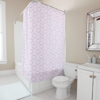Powder pink bokeh hearts pattern, pastel colors shower curtain