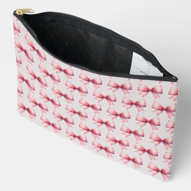 Powder Pink Bow Pattern Accessory Pouch (Open)