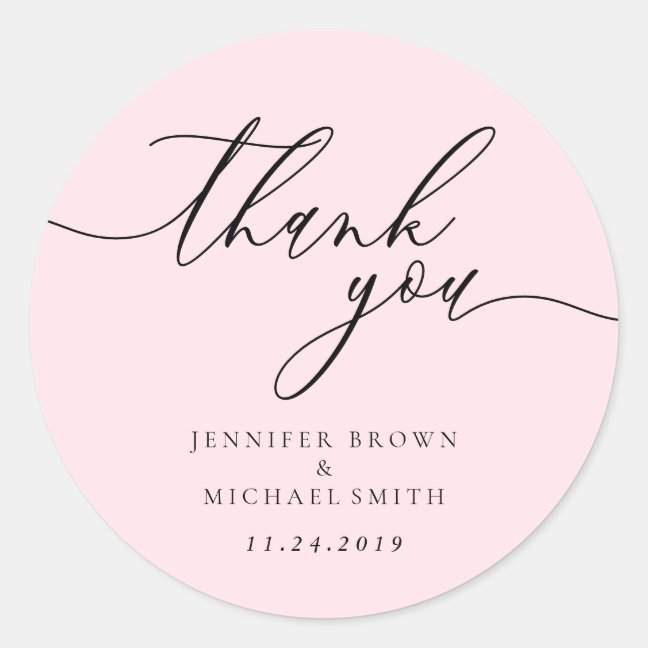 Powder Pink Clean Simple modernist thank you Classic Round Sticker