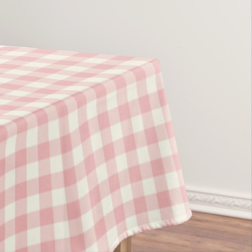 Powder Pink Gingham Cotton Tablecloth