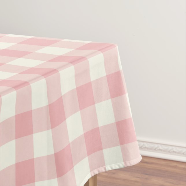 Powder Pink Gingham Pattern Check Tablecloth (In Situ)