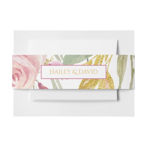 Powder Pink Gold Watercolor Roses Belly Bands Invitation Belly Band