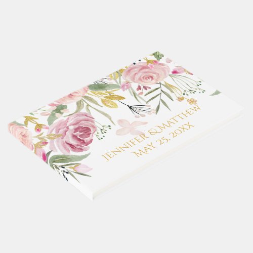 Powder Pink Gold Watercolor Roses Guest Book