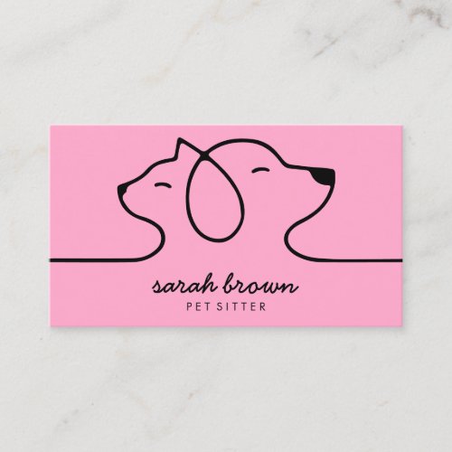 Powder Pink Linear Logo Dog Cat Pet Business Card