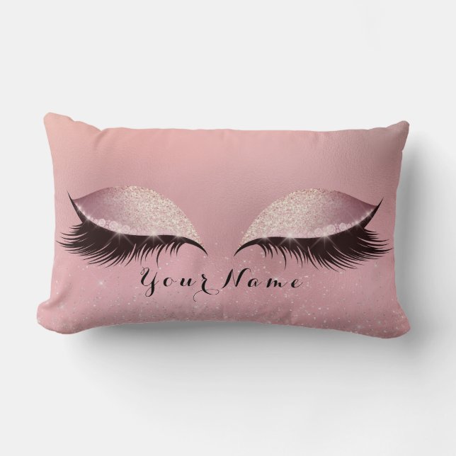 Powder Pink Name Princess Lashes Glitter Makeup Lumbar Pillow (Front)