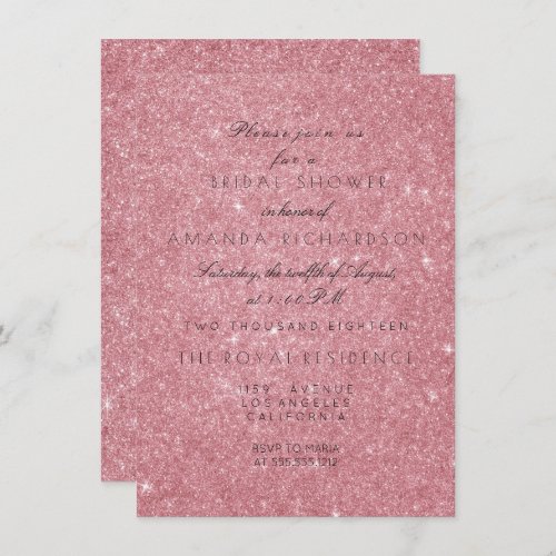 Powder Pink Rose Glitter Black White Bridal Shower Invitation