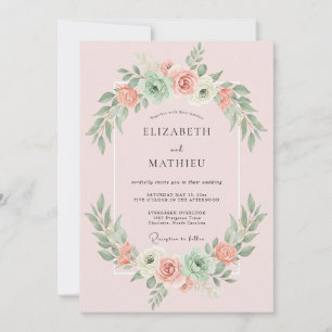 Powder Pink Succulent Eucalyptus Wedding Invitation