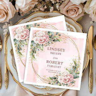 Powder Pink Wedding Floral Gold Glitter Eucalyptus Napkins