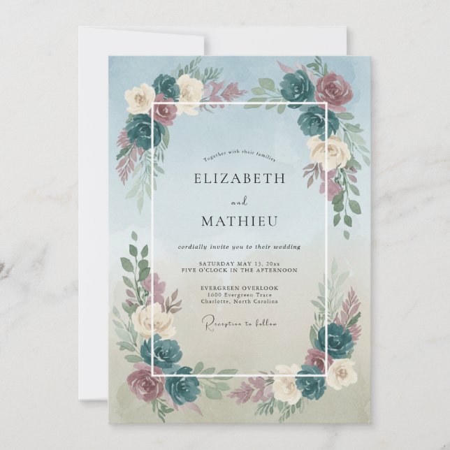 Powder Plum Peony Wedding Invitation (Front)
