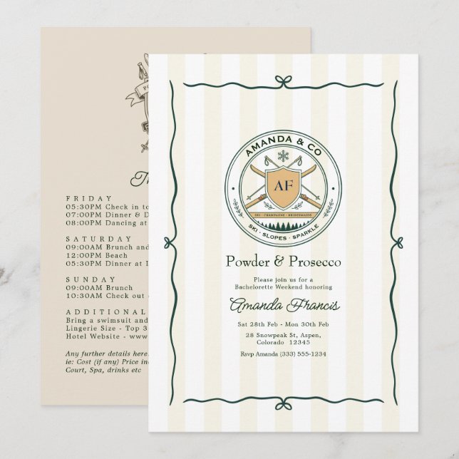 Powder & Prosecco Ski Club Bachelorette Weekend Invitation (Front/Back)