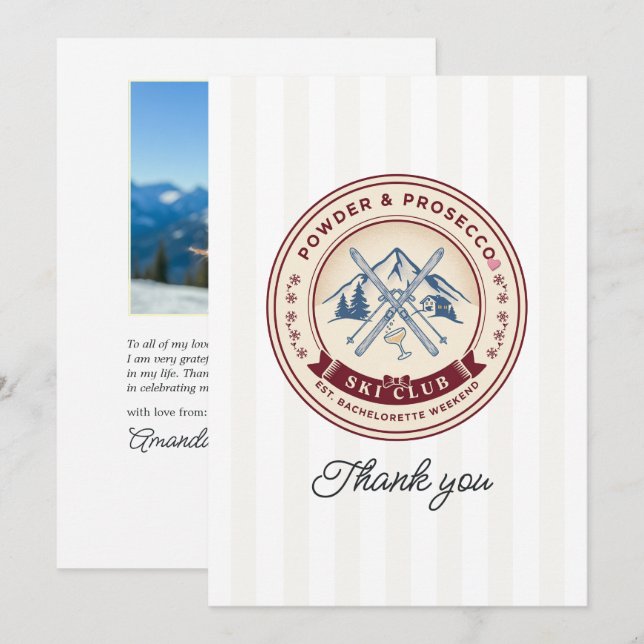 Powder & Prosecco Ski Club Thank You Photo Card (Front/Back)