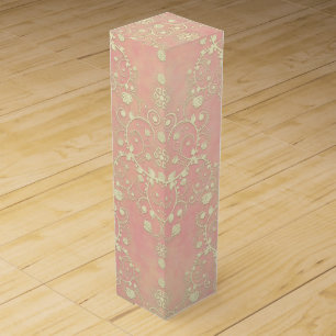 Powder Puff Peachy Pink Girly Damask Wine Box