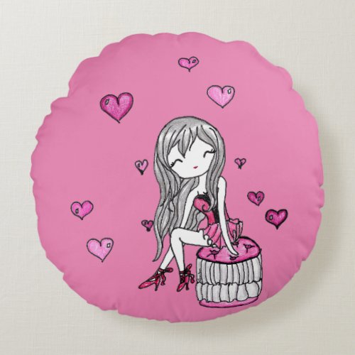Powder Room Girls _ Pink _ Closed Eyes Edition Round Pillow