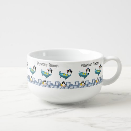 Powder Room Penguin Bathtub Soup Mug
