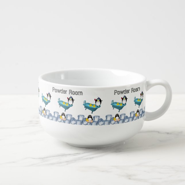 Powder Room Penguin Bathtub Soup Mug (Left)