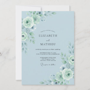 Powder Seafoam Peony Wedding Invitation