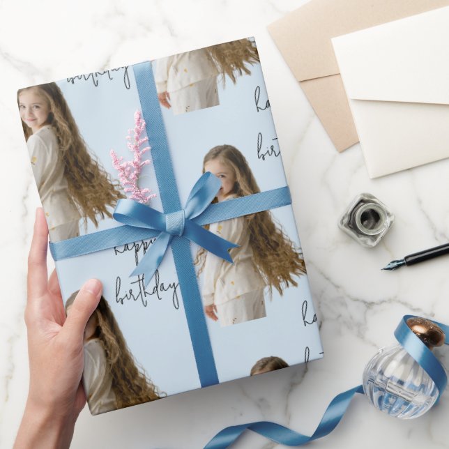 Powder Sky & Custom Birthday text and photo - Wrapping Paper (Gifting)