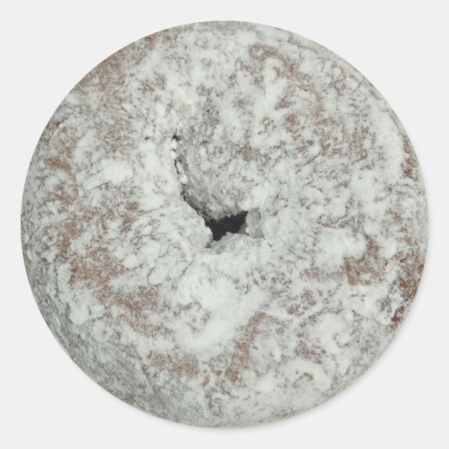 Powder suger donut round glossy stickers (Front)