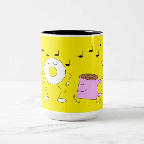 Powdered Donut  Decaf Coffee Dancing Yellow  Two_Tone Coffee Mug