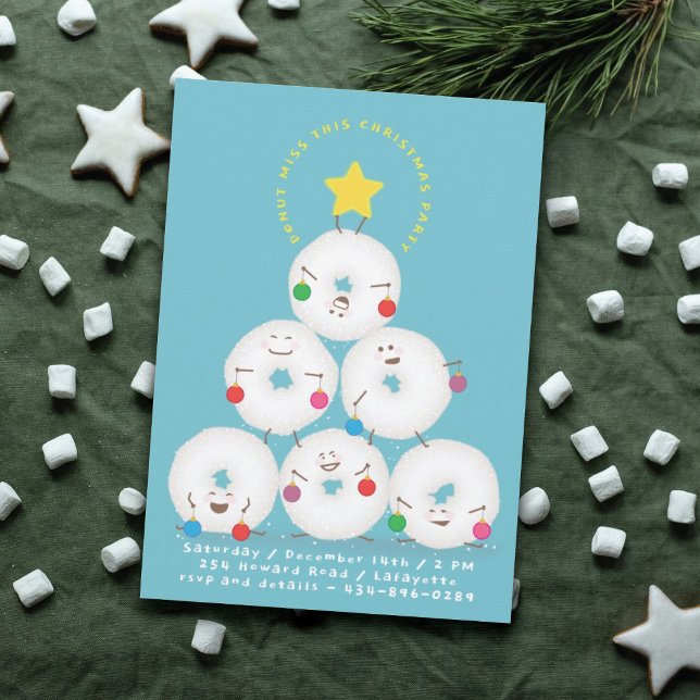 Powdered Sugar Donuts Tree Christmas Party Invitation (Creator Uploaded)
