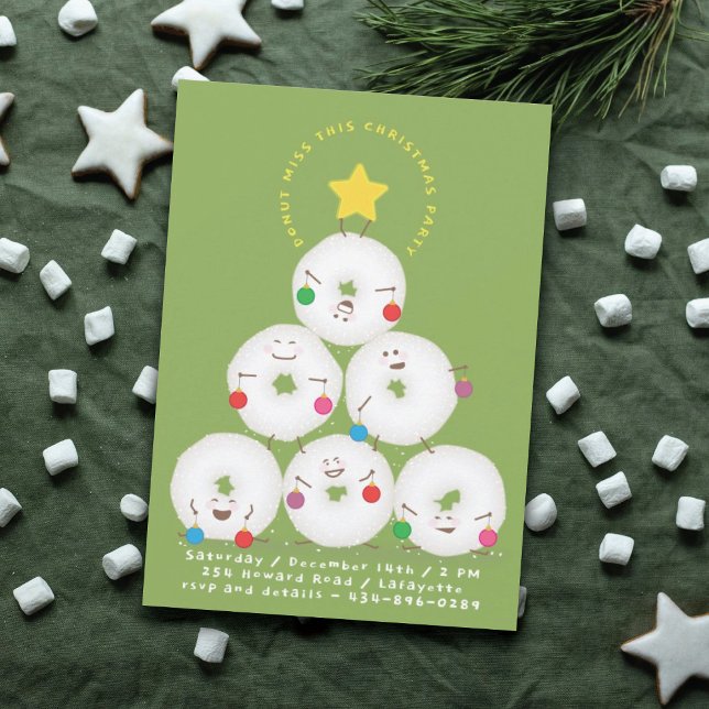 Powdered Sugar Donuts Tree Christmas Party Invitation (Creator Uploaded)