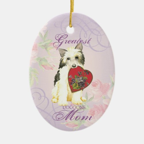 Powderpuff Heart Mom Ceramic Ornament