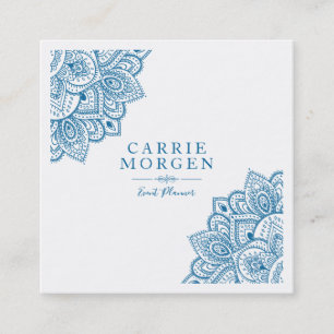 Poweder-Blue Ornate Tribal Mandal Corner Frame Square Business Card