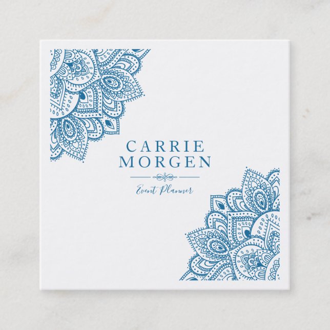 Poweder-Blue Ornate Tribal Mandal Corner Frame Square Business Card (Front)