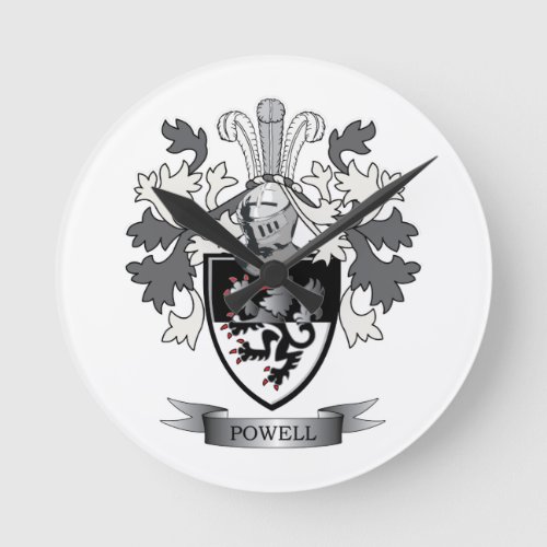 Powell Family Crest Coat of Arms Round Clock