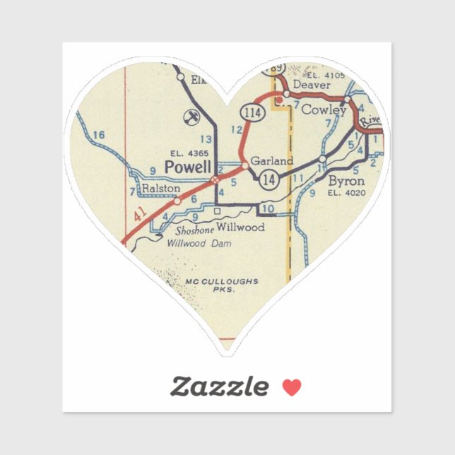 Powell Wyoming Vintage Map Sticker (Sheet)