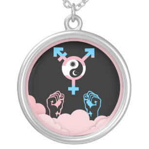 Power and Balance Sun and Moon Transgender Symbol Silver Plated Necklace