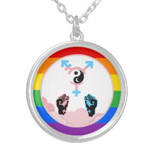Power and Balance Sun and Moon Transgender Symbol Silver Plated Necklace