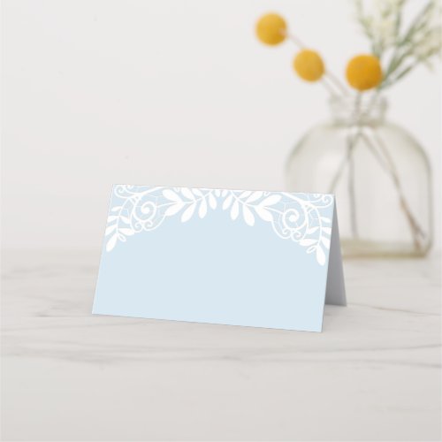 Power Blue White Lace Wedding Place Card