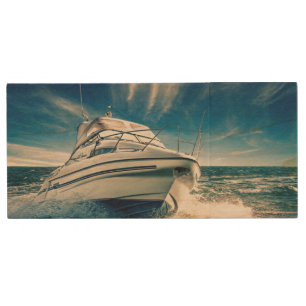 Power Boat Coming Into Chichester Harbour Wood Flash Drive