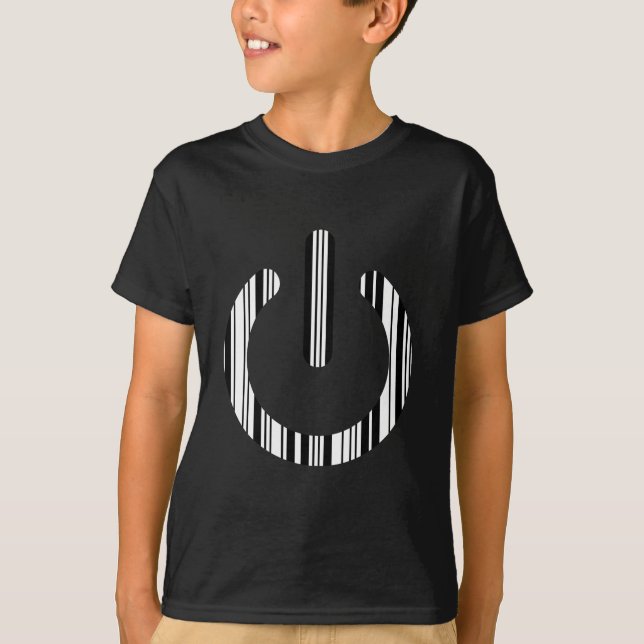 POWER BUTTON BAR CODE Power-Up Pattern Design T-Shirt (Front)