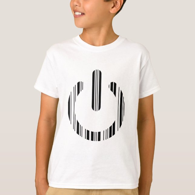 POWER BUTTON BAR CODE Power-Up Pattern Design T-Shirt (Front)